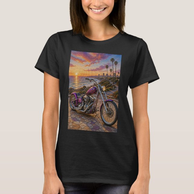 T-shirt Mosaïque Art Chopper Coucher de Soleil Violet (Devant)