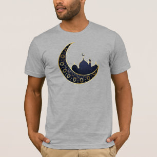 T-shirt Mosquée Croissant Lune Ramadan, bleu, or
