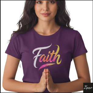 T-shirt Mot Écriture Plume Néon Brillante Foi