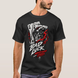 T-Shirt Motard Crâne de Malchance Cartes de Poker