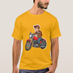 T-shirt Motard de dessin animé chevauchant une moto 