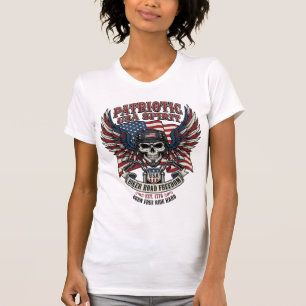 T-shirt Motard Patriotique Crâne Motard Route Liberté Patr
