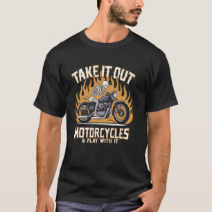 T-shirt Motard squelette de motard flammes cadeau cool D