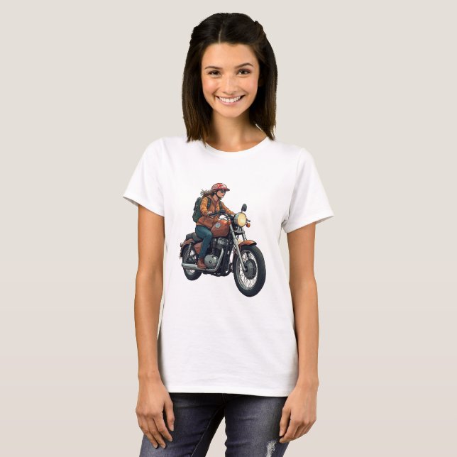 T-shirt Motarde sur la route (Devant entier)