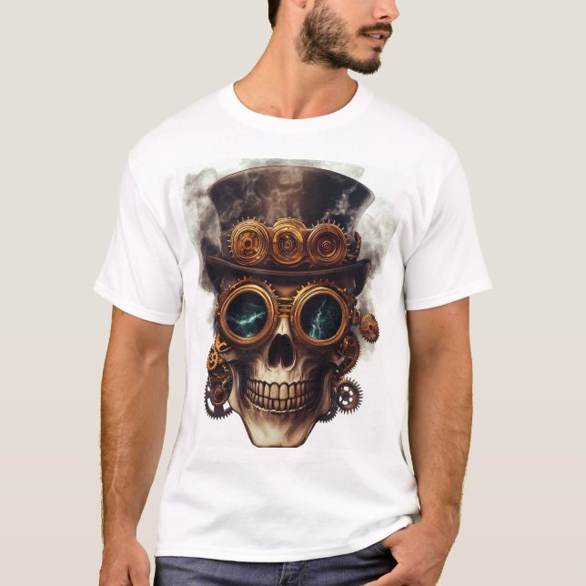 T-shirt Moteur de crâne Steampunk (Devant)