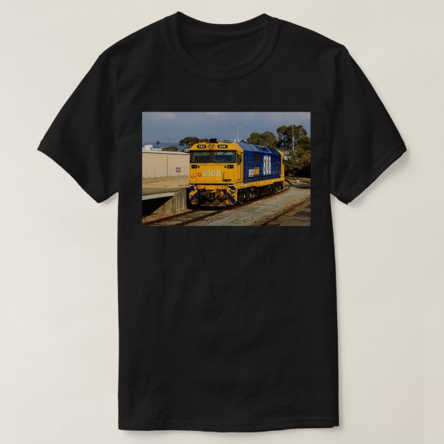 T-shirt Moteur de locomotive de train bleu amp jaune 1 (Design devant)
