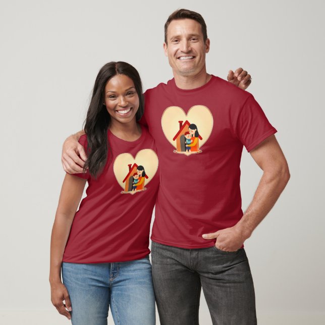T-shirt Mother and Child Love Illustration – Warm Family (Unisexe)