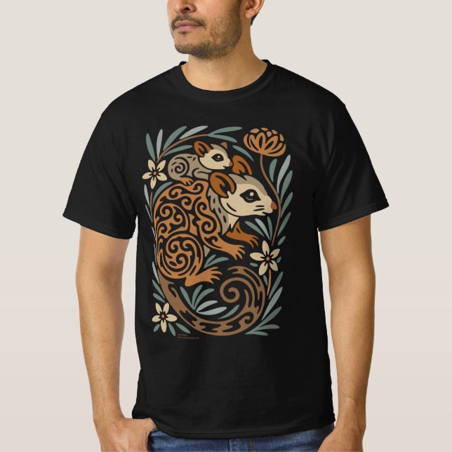 T-shirt Mother Possum & Baby – Tribal Aussie Wildlife Art (Devant)