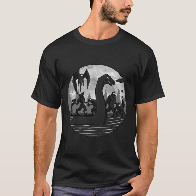 T-shirt Mothman Bigfoot Loch Ness Monster Aliens UFO Fun C (Devant)