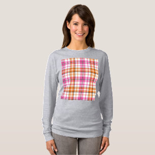 T-shirt Motif à carreaux Tartan blanc rose orange