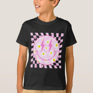 T-shirt Motif à carreaux visage sourire heureux rétro Nk D