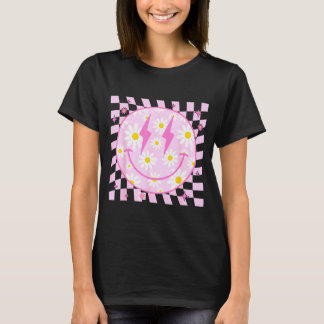 T-shirt Motif à carreaux visage sourire heureux rétro Nk D