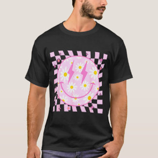T-shirt Motif à carreaux visage sourire heureux rétro Nk D