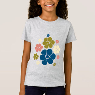 T-Shirt Motif à fleurs - Bleu, Vert olive, Rose et Crème