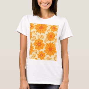 T-shirt Motif à fleurs orange Vintage rétro du milieu du s