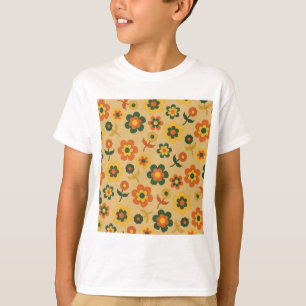 T-shirt Motif à fleurs Vintage orange rétro