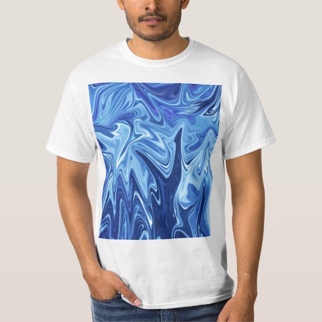 T-shirt Motif abstrait liquide bleu (Devant)