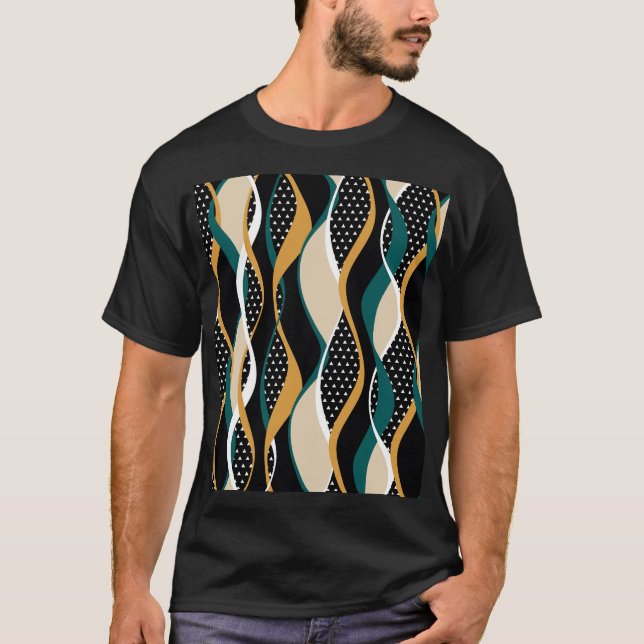 T-shirt motif Abstrait rayé, coloré ondulé. (Devant)