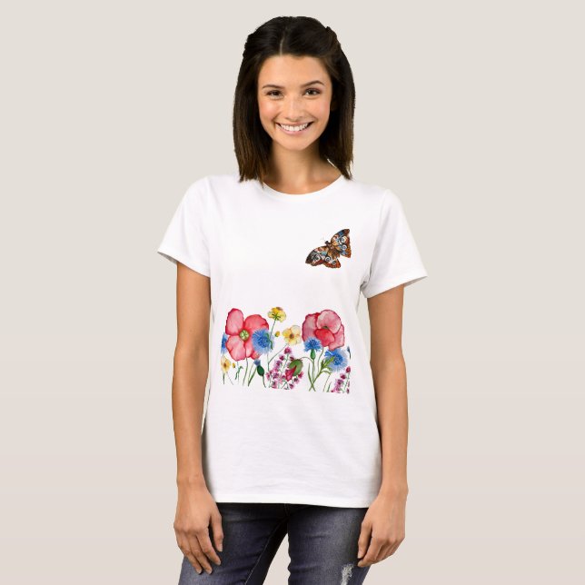 T-shirt Motif aquarelle avec fleurs sauvages dessinés à la (Devant entier)