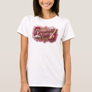 T-shirt Motif artistique CHAMPAGNE TIME Rose frappant