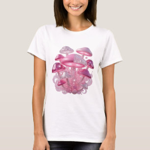 T-shirt Motif artistique de champignons fantaisie argentés