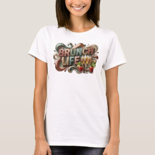 T-shirt Motif Artistique VIE DE BRUNCH Orange Élégant