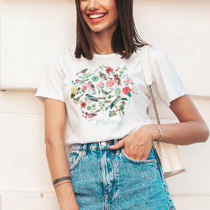 T-shirt Motif botanique floral d'oiseaux mignon