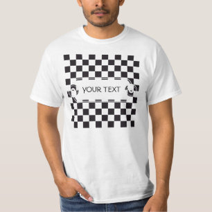 T-shirt Motif Carré d'échecs - noir + votre arrière - plan