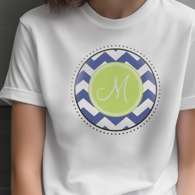 T-shirt Motif Chevron avec monogramme - Navy Lime (Custom Photo T-shirt)
