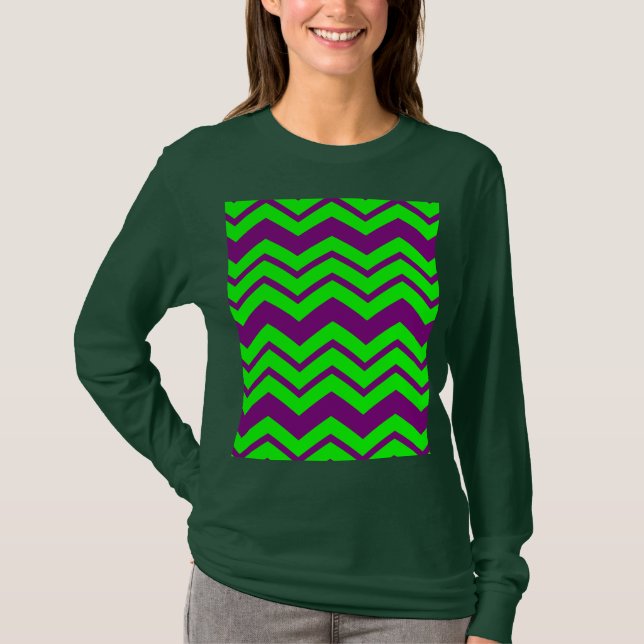 T-shirt Motif chevron zigzag vert violet  (Devant)