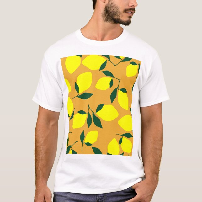 T-shirt Motif citron simple, arrière - plan orange. (Devant)