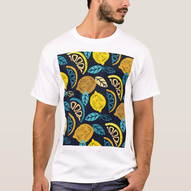 T-shirt Motif Citrus Lemon Doodle Arrière - plan (Devant)