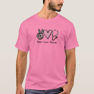 T-shirt Motif Coeur Rose Et Stéthoscope Pour Femmes Paix L