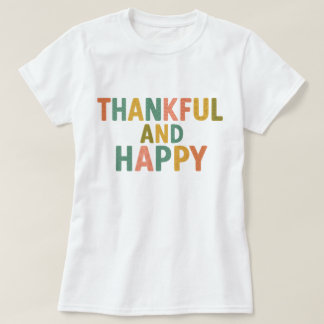 T-shirt Motif coloré et rétro amusant Merci et Heureux