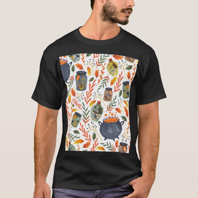 T-shirt Motif d'aquarelle avec feuillage d'automne. (Devant)