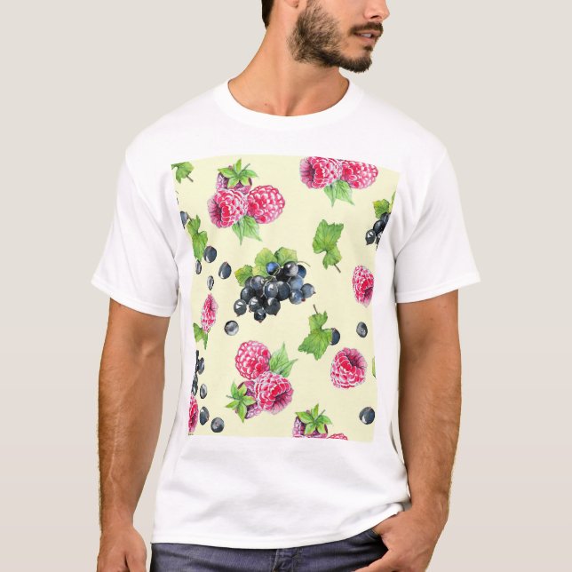 T-shirt Motif d'aquarelle de framboise, curry (Devant)