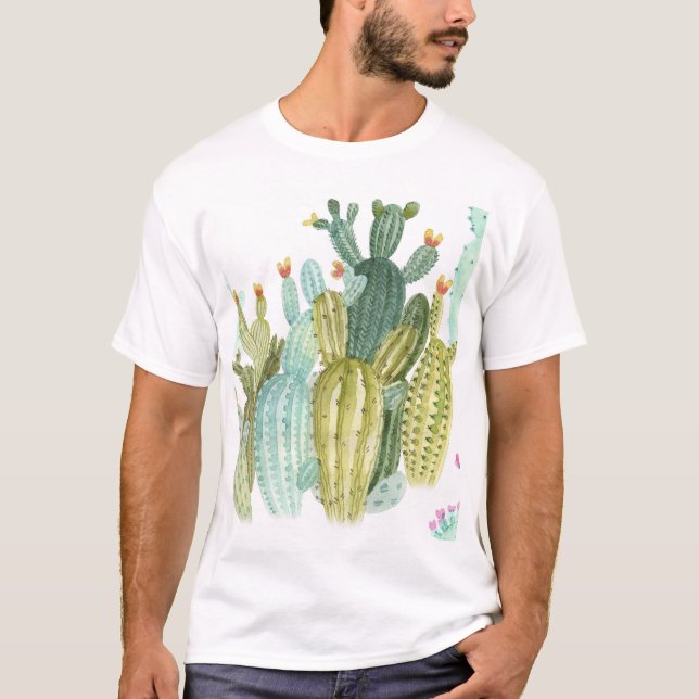 T-shirt Motif d'aquarelle vintage Cactus Blooming (Devant)