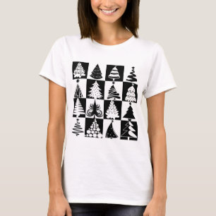 T-shirt Motif d'arbre de Noël moderne en noir et blanc