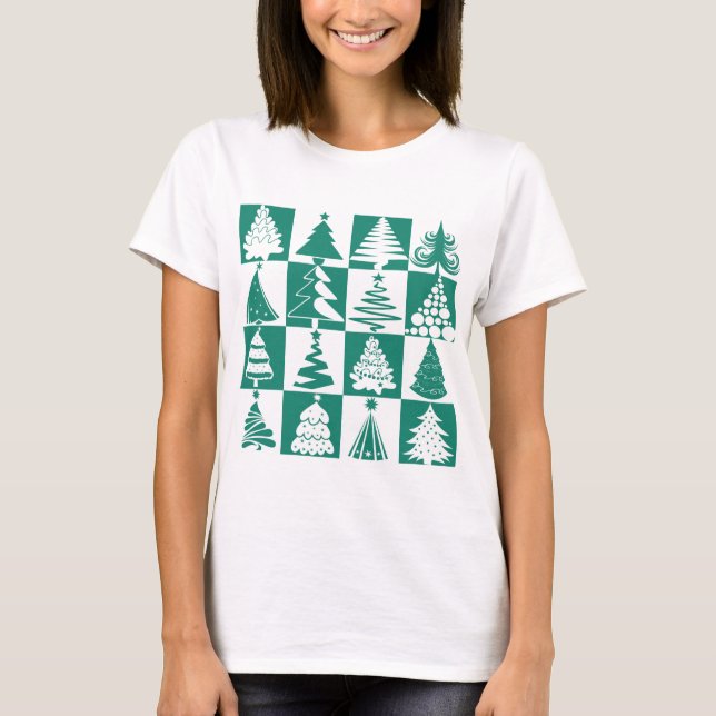 T-shirt Motif d'arbre de Noël vert moderne (Devant)