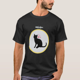 T-shirt Motif de broderie au point de croix Chat Noir Coeu
