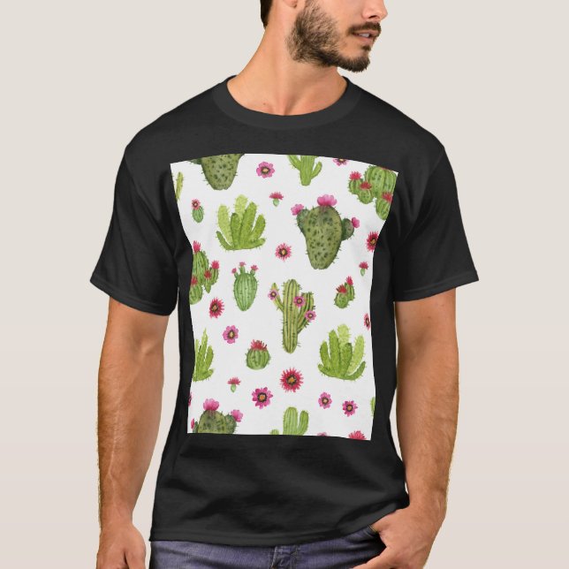 T-shirt Motif de cactus vert peint à la main (Devant)