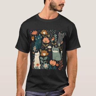 T-shirt Motif de chats à fleurs doux