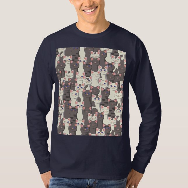 T-shirt Motif de chats blancs et gris (Devant)
