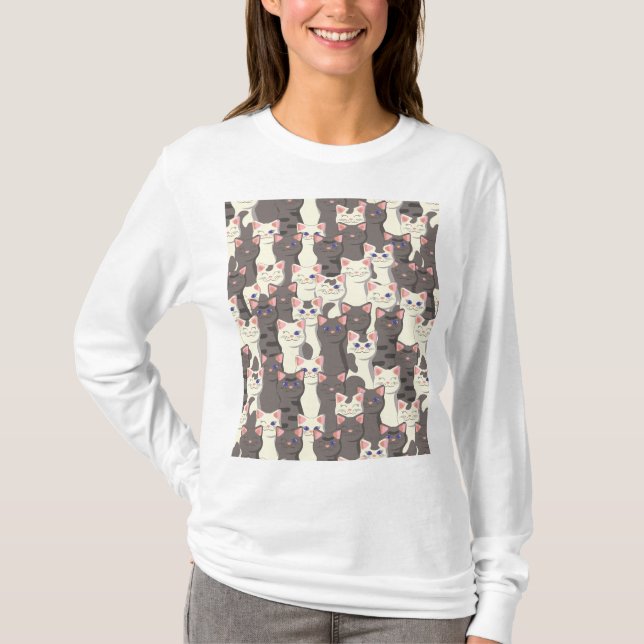 T-shirt Motif de chats blancs et gris (Devant)