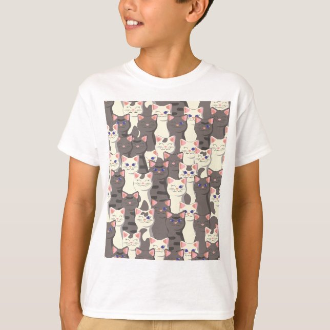 T-shirt Motif de chats blancs et gris (Devant)