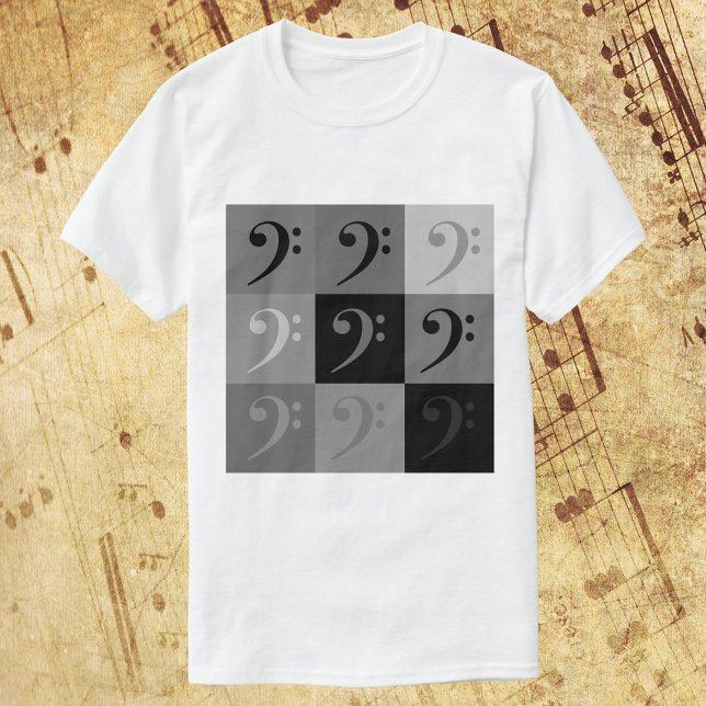 T-shirt Motif de clé de fa en noir et gris (A shirt with a black and gray pattern of bass clef)