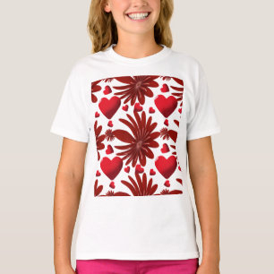 T-shirt Motif de cœur floral rouge esthétique fleur romant