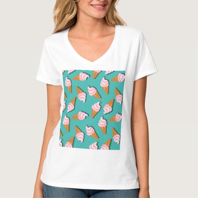 T-shirt Motif de cônes de glace et de yaourt glacé en gauf (Devant)