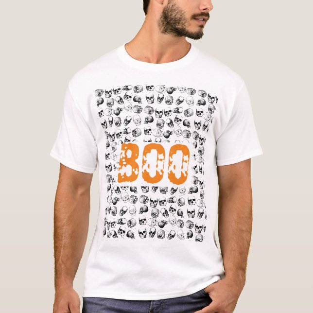 T-shirt Motif de crâne Éffrayant Orange Boo Halloween (Devant)