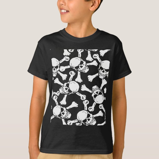 T-SHIRT MOTIF DE CRÂNES GOTHIQUES ET OS CROISÉS (Devant)